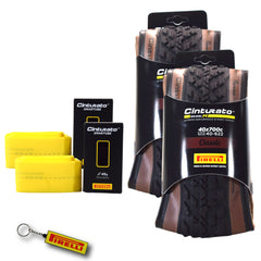 Pirelli Cinturato Gravel M TLR Classic 40-622 (700 x 40c) Road Bicycle Tire & 33/45-622 Presta Cinturato SmarTUBE - SpeedGrip Compound, Tubeless Ready Bike Tire with Keychain (2 Pack Tires & Tubes)