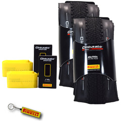 Pirelli Cinturato Gravel H TLR 45-622 (700 x 45c) Road Bicycle Tire & 33/45-622 Presta Cinturato SmarTUBE - SpeedGrip Compound, Tubeless Ready Bike Tire with Keychain (2 Pack Tires & Tubes)