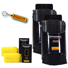 Pirelli Cinturato Gravel RC 40-622 (700 x 40c) Race Bicycle Tire & 33/45-622 Presta Cinturato SmarTUBE - SpeedGrip Compound, Tubeless Ready Bike Tire with Keychain (2 Pack Tires & Tubes)