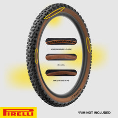 Pirelli Scorpion Enduro S Classic Tan 60-622 (29x 2.4) MTB Bicycle Tire  - Designed for Extreme and Loose Courses, 60TPI and Hard Wall Casing- Mountain Bike Tire