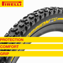Pirelli Scorpion Race Enduro M Yellow Label 63-622 (29x 2.5) MTB Bicycle Tire -Designed for Hardpacked Courses and Mixed Terrains, 120x2TPI - Mountain Bike Tire