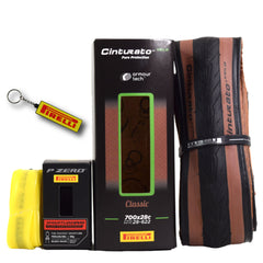 Pirelli Cinturato Velo TLR Classic 28-622 (700 x 28c) Road Bicycle Tire & 25/28-622 Presta P ZERO SmarTUBE - Armour Tech, Clincher Type, Tubeless Ready Bike Tire with Keychain 700x28c