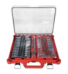 Milwaukee 48-22-9486 106-Piece 1/4 in. and 3/8 in. Drive SAE and Metric Ratchet and Socket Mechanics Tool Set with PACKOUT Low-Profile Organizer, 90-Tooth Ratchet, FOUR FLAT Sockets, IP65-Rated Case