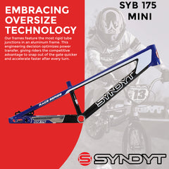 Syndyt 175 Mini BMX Racing Bike Frame – 17.5” Top Tube, 6061-T6 Aluminum (2.70 lbs), Tapered 38/42 Head Tube, Standard Euro BB, 10/15 mm Hubs, 140mm Disc Brake, Chain Tensioners – Blue Bicycle Frame