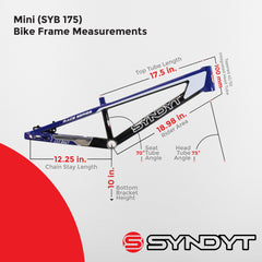 Syndyt 175 Mini BMX Racing Bike Frame – 17.5” Top Tube, 6061-T6 Aluminum (2.70 lbs), Tapered 38/42 Head Tube, Standard Euro BB, 10/15 mm Hubs, 140mm Disc Brake, Chain Tensioners – Blue Bicycle Frame