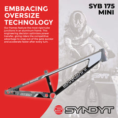 Syndyt 175 Mini BMX Racing Bike Frame – 17.5” Top Tube, 6061-T6 Aluminum (2.70 lbs), Tapered 38/42 Head Tube, Standard Euro BB, 10/15 mm Hubs, 140mm Disc Brake, Chain Tensioners – Gray Bicycle Frame