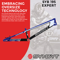 Syndyt 195 Expert BMX Racing Bike Frame – 19.5” Top Tube, 6061-T6 Aluminum (2.98 lbs), Tapered 38/42 Head Tube,Standard Euro BB, 10/15 mm Hubs, 140mm Disc Brake, Chain Tensioners Blue Bicycle Frame