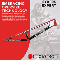 Syndyt 195 Expert BMX Racing Bike Frame – 19.5” Top Tube, 6061-T6 Aluminum (2.98 lbs), Tapered 38/42 Head Tube,Standard Euro BB, 10/15 mm Hubs, 140mm Disc Brake, Chain Tensioners Red Bicycle Frame