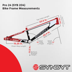 Syndyt 204 Pro 24 BMX Cruiser Bike Frame – 20.5” Top Tube, 6061-T6 Aluminum (4.25 lbs), Tapered 42/52 Head Tube, B52 Tech BB, 10/15/20mm Hubs, 140mm Disc Brake, Chain Tensioners – Red Bicycle Frame