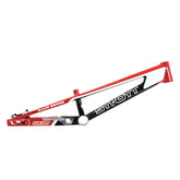Syndyt 205 Pro BMX Racing Bike Frame – 20.5” Top Tube, 6061-T6 Aluminum (3.99 lbs), Tapered 42/52 Head Tube, B52 Tech BB, 10/15/20mm Hubs, 140mm Disc Brake, Chain Tensioners – Red Bicycle Frame