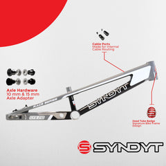 Syndyt 210 Pro XL BMX Racing Bike Frame – 21.” Top Tube, 6061-T6 Aluminum (4.05 lbs), Tapered 42/52 Head Tube, B52 Tech BB, 10/15/20mm Hubs, 140mm Disc Brake, Chain Tensioners –Gray Bicycle Frame