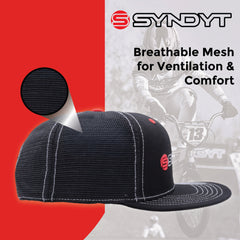 Syndyt Black Mesh Flat Bill Snapback Hat - Breathable Mesh Panels, Adjustable Snap Closure, High-Quality Materials, One Size Fits Most for Outdoor and Casual Wear