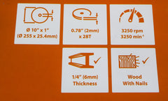 Evolution Power Tools RAGE255BLADE Saw Blade 10 in. Multipurpose Carbide Dry Cut (CLONE)