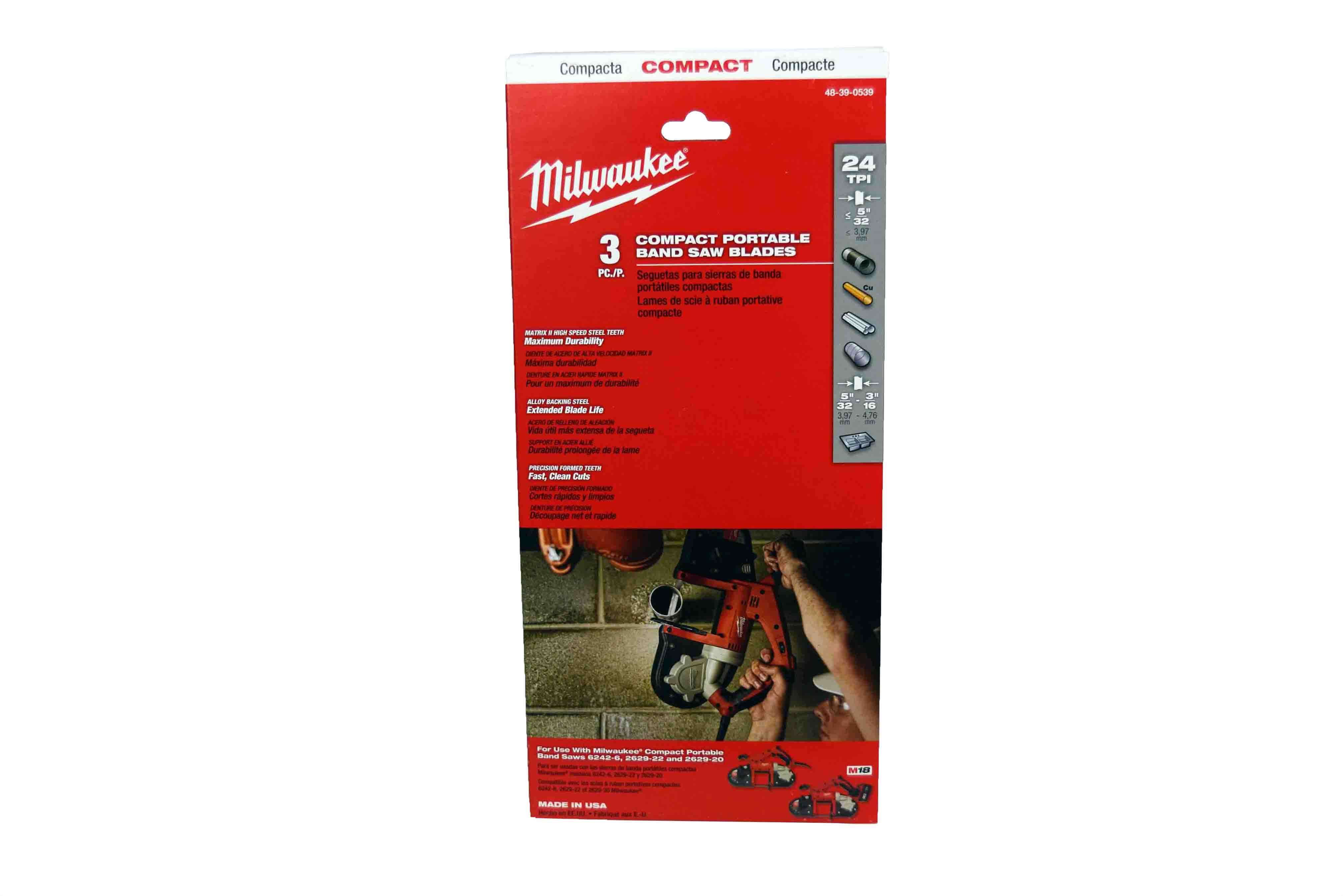 Milwaukee 48-39-0539 Compact Portable Band Saw Blade 24 TPI – Mass