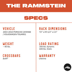 Sherpa - The Rammstein Half Height/Single Row Light Aluminum Roof Rack with Crossbars Made for 2003-2010 Cayenne & Touareg - Drill Free Rack for Tents; Kayaks; Bikes; Skis Made in the USA