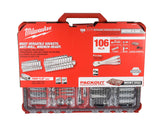 Milwaukee 48-22-9486 106-Piece 1/4 in. and 3/8 in. Drive SAE and Metric Ratchet and Socket Mechanics Tool Set with PACKOUT Low-Profile Organizer, 90-Tooth Ratchet, FOUR FLAT Sockets, IP65-Rated Case