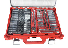 Milwaukee 48-22-9486 106-Piece 1/4 in. and 3/8 in. Drive SAE and Metric Ratchet and Socket Mechanics Tool Set with PACKOUT Low-Profile Organizer, 90-Tooth Ratchet, FOUR FLAT Sockets, IP65-Rated Case
