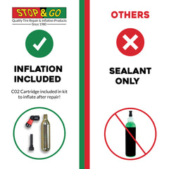 Stop & Go 300 Emergency Sealant and Inflation Kit for Bicycle and E-Bike Tubeless Tires, Includes 2 Sealant Cartridges and 1 CO2 Cartridge, Compatible with Presta and Schrader Valves