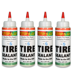 Stop & Go Tire Sealant Premium Flat Preventative Made in The USA (16 oz) 4 Pack - Prevents Flats & Repairs Punctures for Tube or Tubeless Tires on Bikes, ATVs, Cars, and More
