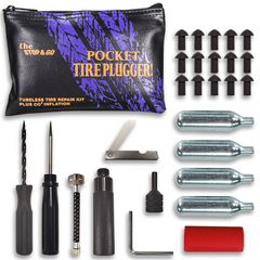 Stop & Go 1001 28 Piece Tubeless Tire Pocket Plugger Repair Kit & CO2 for Punctures and Flats on Motorcycle, ATV, & Utility Vehicle (15 Mushroom Plugs)