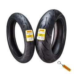 Pirelli Diablo Rosso IV 120/70 ZR 17 M/C Front & 180/55 ZR 17 M/C TL Rear Motorcycle Tire Set - High Performance, Durable for Super Sport Bikes with Keychain