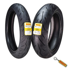 Pirelli Diablo Rosso IV 120/70 ZR 17 M/C Front & 180/55 ZR 17 M/C TL Rear Motorcycle Tire Set - High Performance, Durable for Super Sport Bikes with Keychain