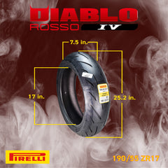 Pirelli Diablo Rosso IV 190/55-17 75W Rear Motorcycle Tire - High Performance, Durable, & Reliable Tire for Super Sport Bikes w/ Keychain