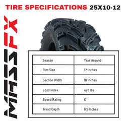 MASSFX MK251012 ATV Single Tire 25x10-12 Rear 6Ply