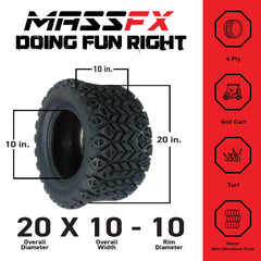 MASSFX SL 20x10-10 F/R Golf Cart Tire, QUAKE Grey Wheels 10x7 4/101.6 4pk