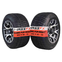 MASSFX SL 205/50-10 F/R Golf Cart Tire, PIT VIPER Grey Wheels 10x7 4/101.6 2pk