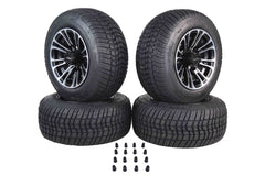 MASSFX SL 205/50-10 F/R Golf Cart Tire, QUAKE Black Wheels 10x7 4/101.6 4pk