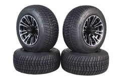 MASSFX SL 205/50-10 F/R Golf Cart Tire, QUAKE Black Wheels 10x7 4/101.6 4pk