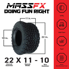 MASSFX SL 22x11-10 Front/Rear Golf Cart Tire, QUAKE Black Wheel 10x7 4/101.7 2pk