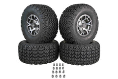 MASSFX SL 22x11-10 F/R Golf Cart, VIPER 4 GRY Wheels 10x7 4/101.6 & 16 Chr Lugs