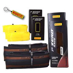 Pirelli P ZERO Race TLR Classic 28-622(700x28c) & SmarTUBE 23/32-622 700C Road Bike Tire & Tube Set-Lightweight, Bicycle Tire & Tube Set for Road Racing-Tan Sidewall, SmartEVO Compound w/Keychain(2Pk)