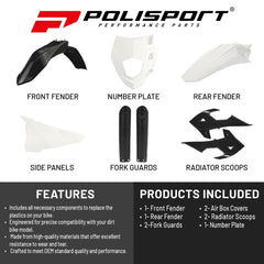 Polisport Motocross (MX) Replica Plastic Kit for GASGAS MR250 & MR300 (2021–2025) Dirt Bike – OEM Quality, Durable, Flexible & Perfect Fit – Black/White
