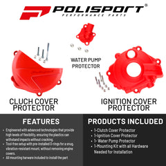 Polisport Clutch and Ignition Cover Protector Kit (Red) - Compatible with Honda CRF250R (2018-2024)