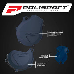 Polisport Clutch and Ignition Cover Protector Kit (Blue)- Compatible with Husqvarna FE 450/501 (2017-2022)