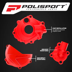 Polisport Clutch and Ignition Cover Protector Kit (Red) - Compatible with Honda CRF250R (2018-2024)