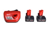 Milwaukee M12 12-Volt Lithium-Ion 6.0Ah Battery and Charger Kit – Includes Two M12 REDLITHIUM XC 6.0 Extended Capacity Batteries & M12 Charger, Long Runtime, Compatible with All Milwaukee M12 Tools