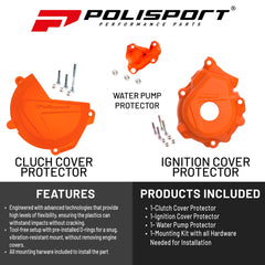Polisport Clutch and Ignition Cover Protector Kit (Orange) - Compatible with KTM XC-F/SX 250/350 (2016-2022)