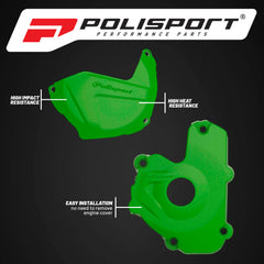 Polisport Clutch and Ignition Cover Protector Kit (Green) - Compatible with Kawasaki KX 250F (2013-2016)