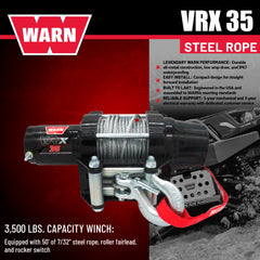 WARN VRX 35 Powersport Winch – 3,500 lb Pulling Capacity, Steel Rope, Sealed Motor, All-Metal Gear Train, Waterproof IP68 Design for ATV/UTV Recovery, Trail Riding & Utility Work
