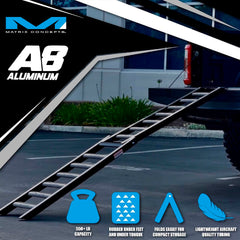 Matrix Concepts A8 8 ft Aluminum Ramp - Black | Folding 750 lb Loading Ramp for Motorcycle, ATV, UTV | 6061 Aircraft Aluminum | Rubber-Tipped, Arched Rungs & Safety Straps