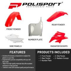 Polisport Motocross (MX) Replica Plastic Kit for Honda CR 125R/250R (2002-03) Dirt Bike – OEM Quality, Durable, Flexible & Perfect Fit – Red/White