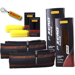 Pirelli P ZERO Race TLR Classic 28-622(700x28c) & SmarTUBE 25/28-622 700C Road Bike Tire & Tube Set-Lightweight, Bicycle Tire & Tube Set for Road Racing-Tan Sidewall, SmartEVO Compound w/Keychain(2Pk)