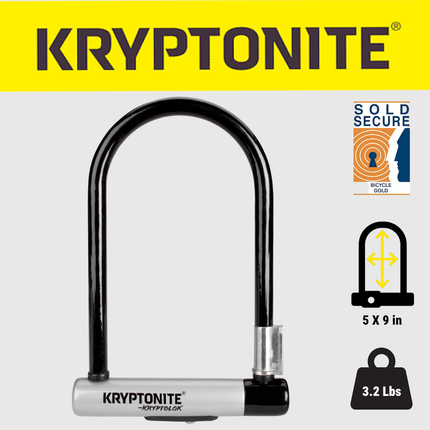 Kryptonite Kryptolok ATB U-Lock,  12.7mm hardened performance steel shackle, Double deadbolt design, 2 Stainless Steel Keys, Lightweight 3.2 lbs, High Security for E-Bikes, Mountain Bikes, & Scooters