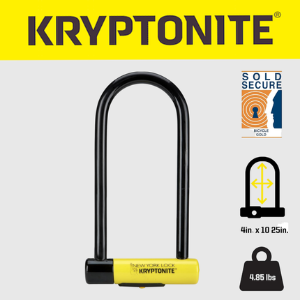 Kryptonite New York Long Shackle Bike U-Lock + Kryptonite Stronghold Anchor Bundle, Heavy Duty Anti-Theft Security Bicycle Lock, 16mm Long Shackle with Keys, Permanent Locking Point for Bikes