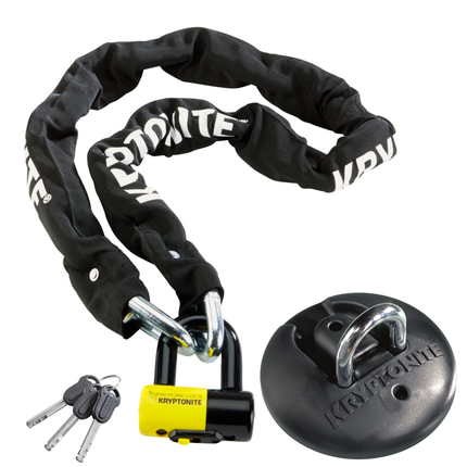 Kryptonite New York 1515 Legend Chain & Disc Lock + Stronghold Anchor, 4.9 ft Long 15 mm Steel Chain & Disc Lock with Keys,  Durable steel anchor mounts, Permanent Locking Point for Bikes