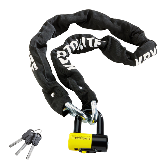 Kryptonite New York 1515 Legend Chain & Disc Lock + Stronghold Anchor, 4.9 ft Long 15 mm Steel Chain & Disc Lock with Keys,  Durable steel anchor mounts, Permanent Locking Point for Bikes